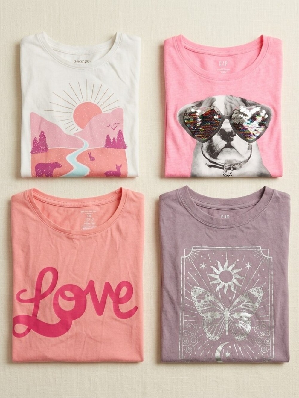 Bundle of 4 Girl's Size Large (10/12) Long Sleeve Colorful Animal Nature Shirts
